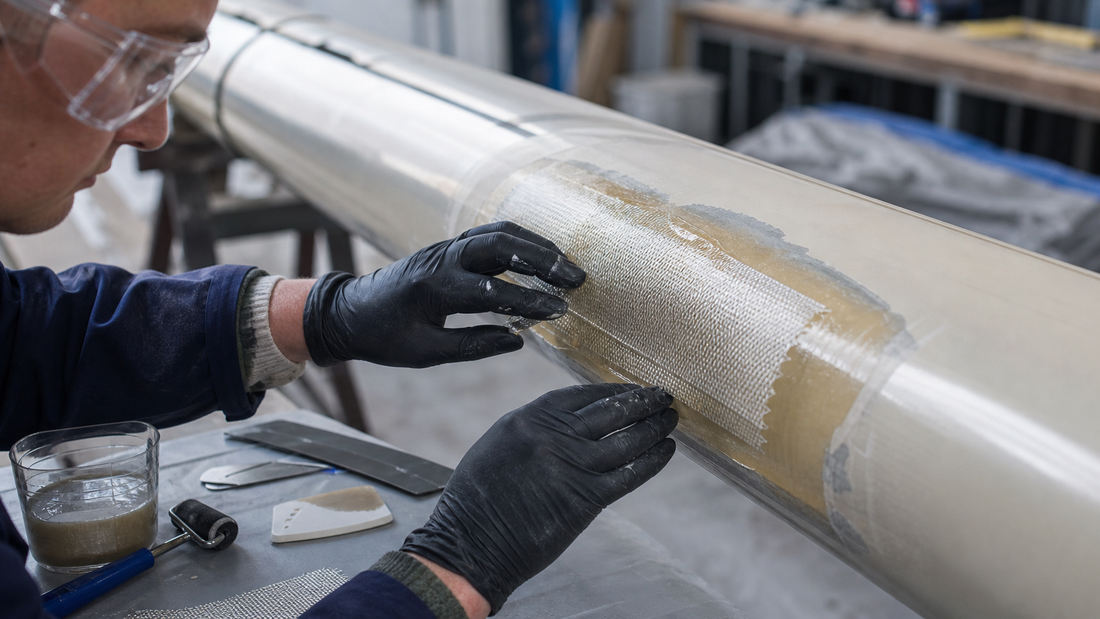 Repairing impact damage to a glass fibre mast