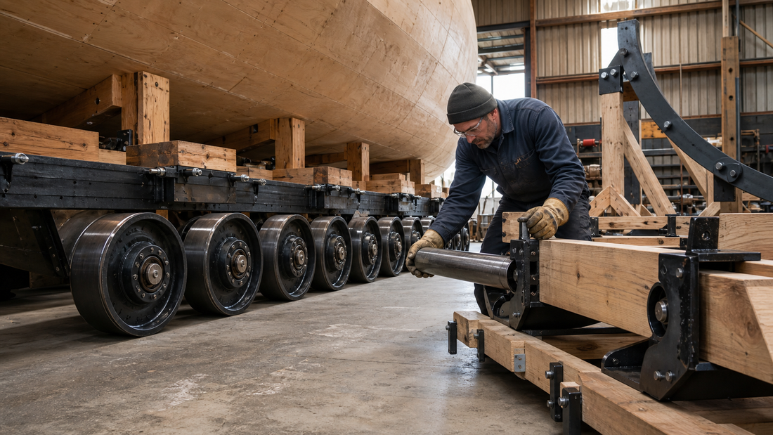 Preparing to move the schooner hull